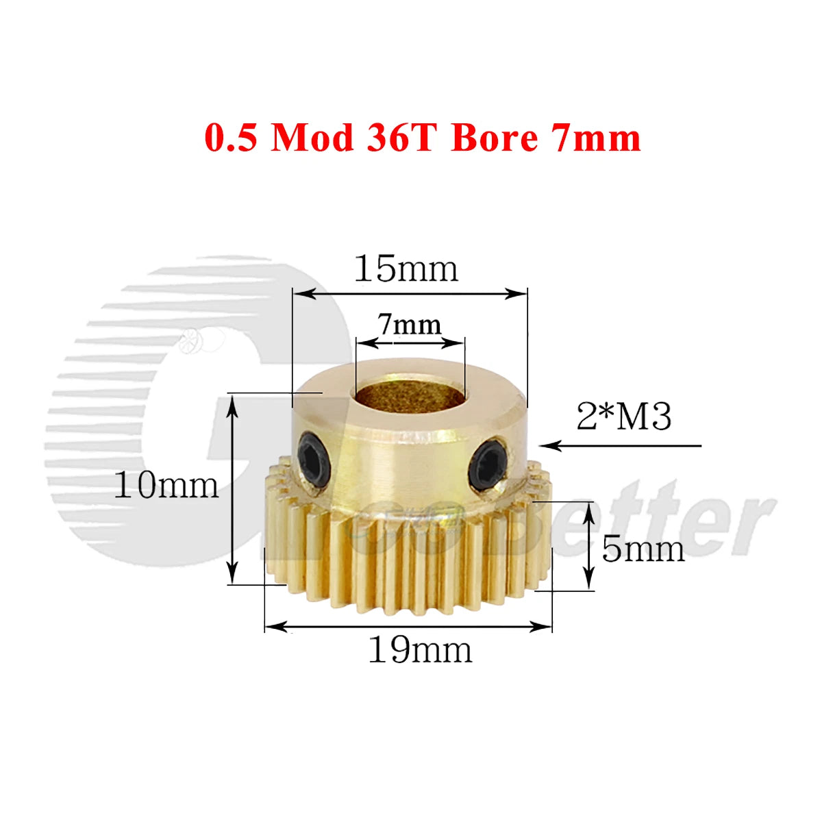 0.5 Mod Brass Spur Gear 36 Teeth Bore 4~12mm Motor Gear Transmission Pinion Gear