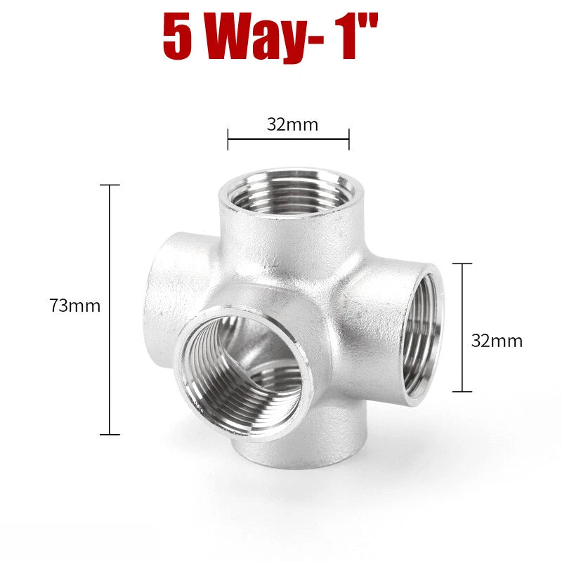 5-Way BSP Female Stainless Steel Pipe Fitting Splitter 1/4" to 2"