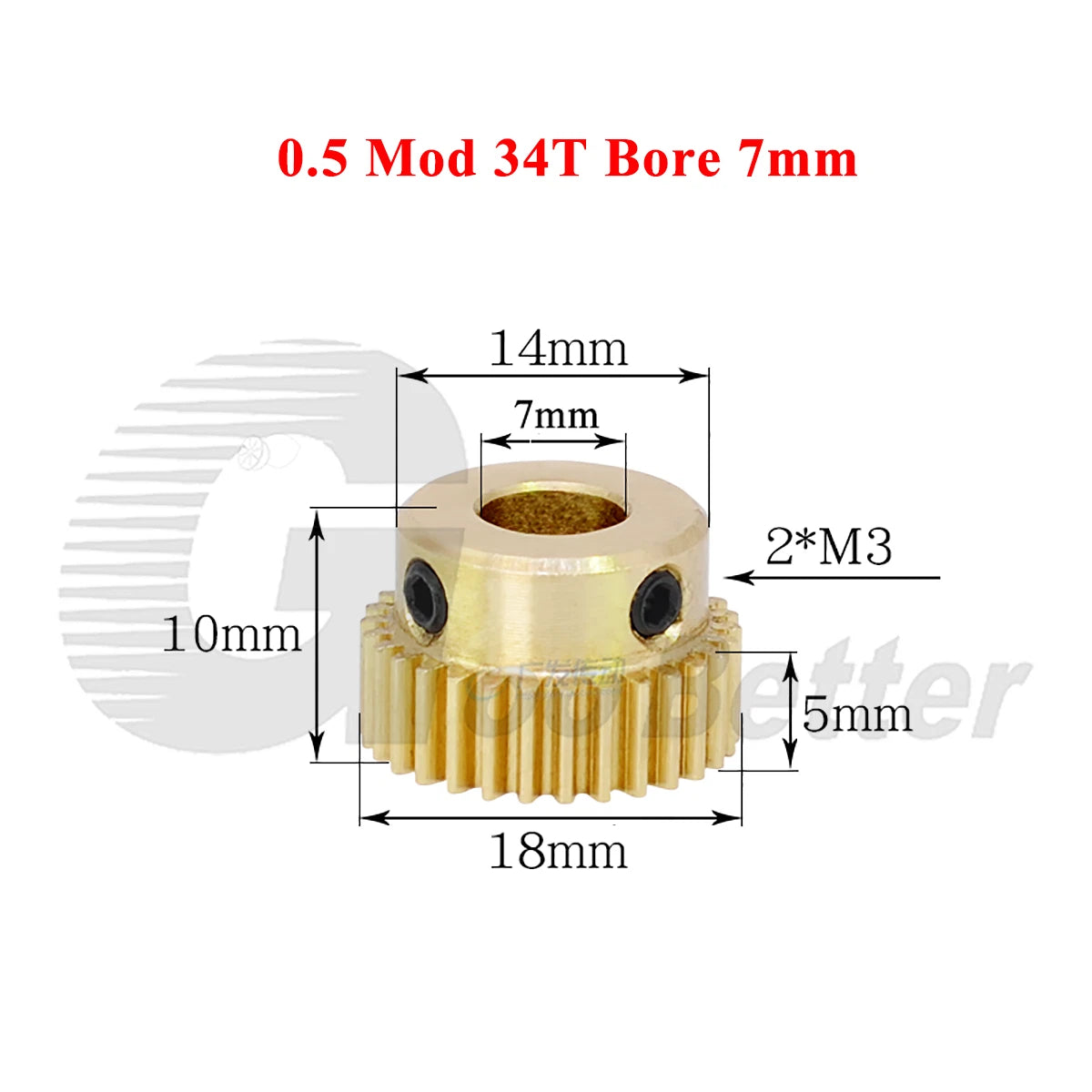 0.5 Mod Brass Spur Gear 34 Teeth Bore 4~10mm Motor Gear Transmission Pinion Gear