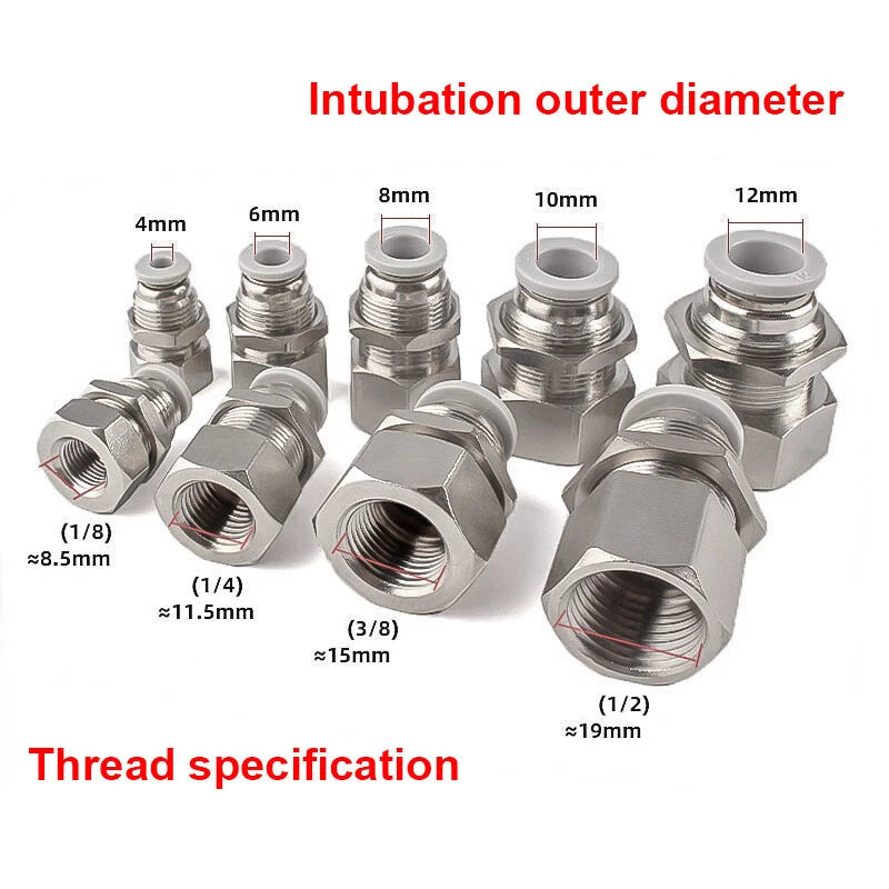 Bulkhead Push-In Fittings | Pneumatic Connectors for Air & Water Hose Tube | 4mm–16mm