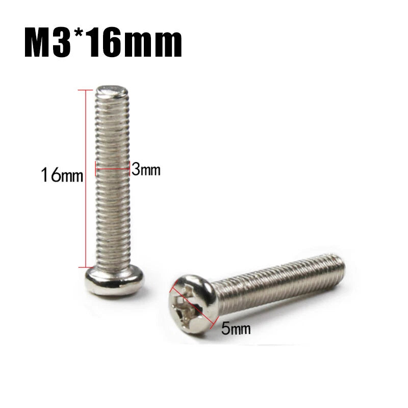 M3 Phillips Round Head Machine Screws – Small Bolts, Nickel Plated (5mm–30mm Lengths)