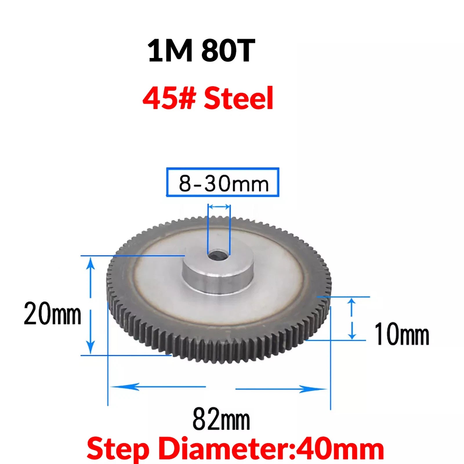 1 Mod 45# Steel Pinion Gear Spur Gears 65-150 T 8-20mm Bore With Screw Hardened