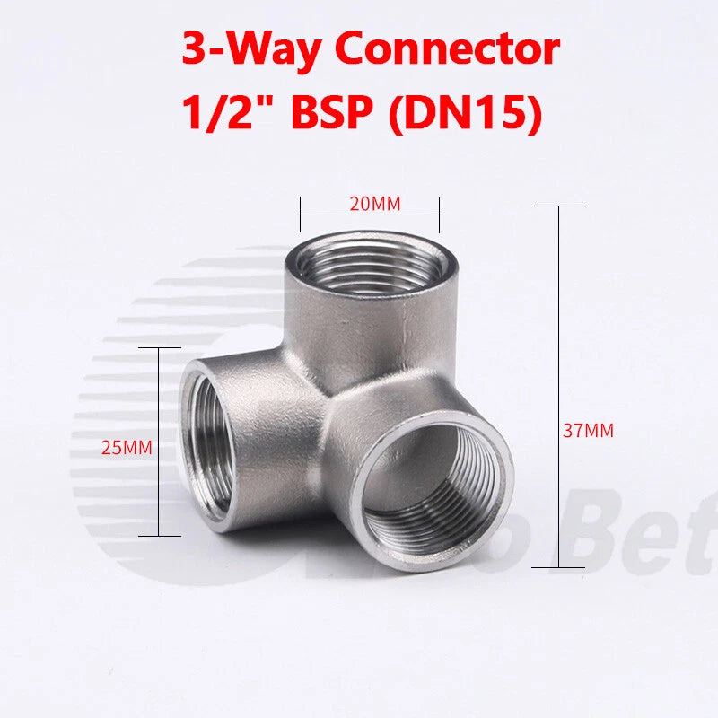 304 Stainless Steel BSP Cross Pipe Fittings — 3-Way & 4-Way, ½" to 1" Thread