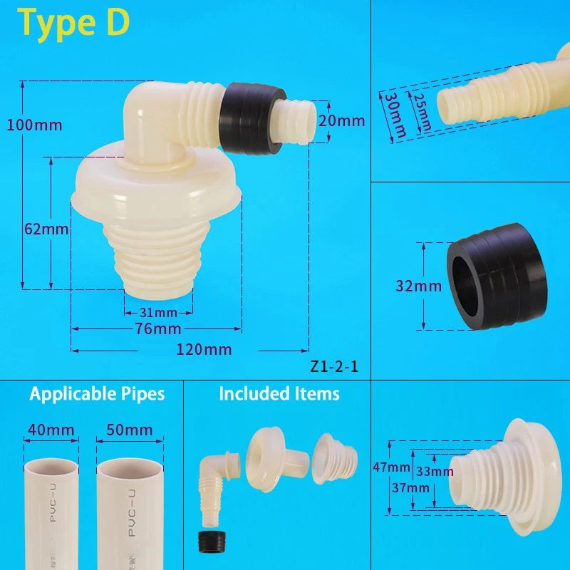 ABS Anti-Overflow Drain Pipe Fittings — Drainpipe Joints for Washing Machine, Kitchen & Basin