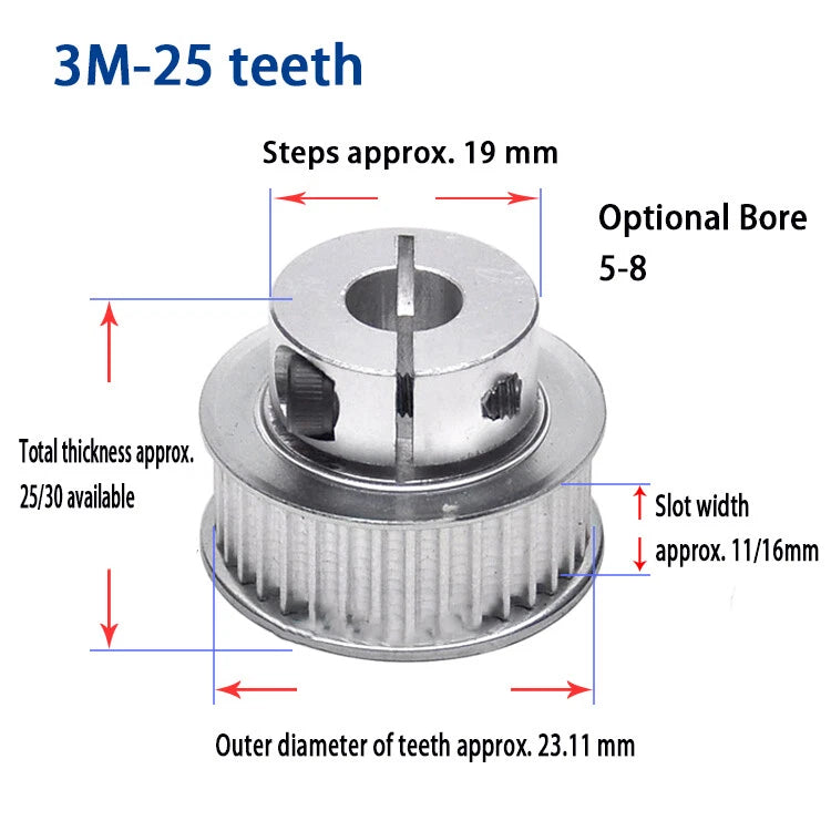 Bore 5 to 15mm CNC Pulley, Clamping Type, For 10mm/15mm Wide 3M Timing Belt