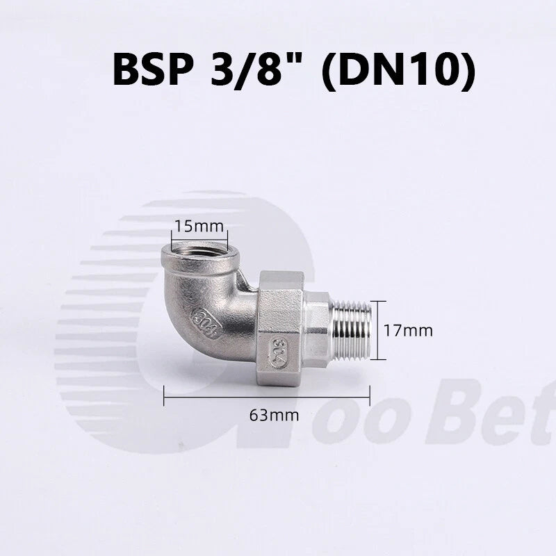 304 Stainless Steel 90° Union Elbow BSP 1/4"–2" Male Female Pipe Fitting Adapter