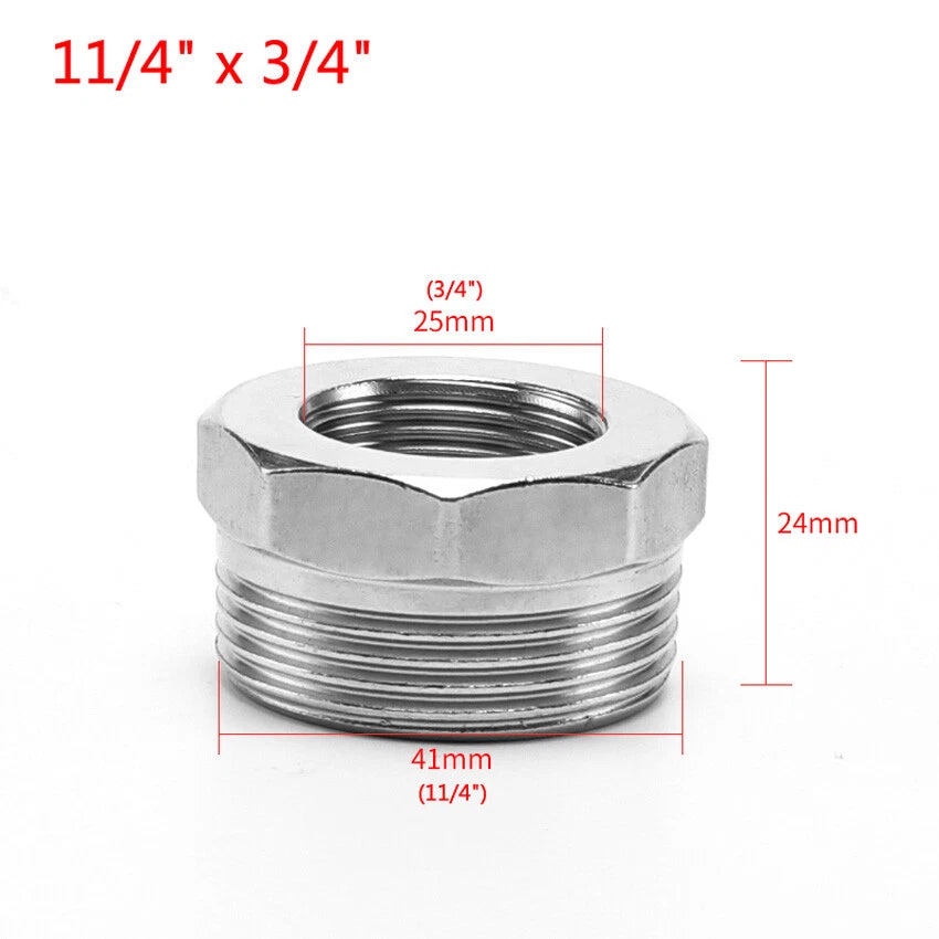 BSP Reducing Bush Stainless Steel Male x Female Pipe Adapter — 13 Sizes