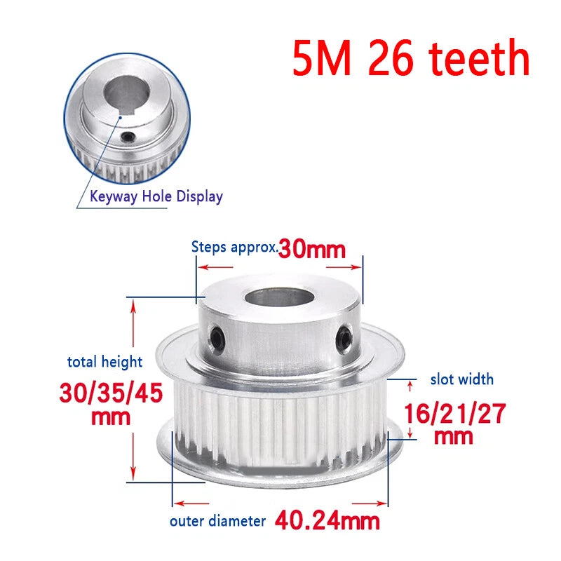 HTD 5M Timing Belt Pulley 8-30mm Bore 20-48T, for 15/20/25mm Wide CNC 3D Printer