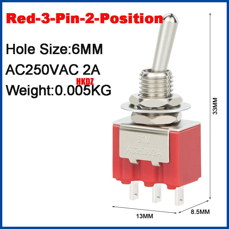 6mm Mini Toggle Switch DPDT 2/3 Position 3/6 Pin — AC 125V 250V for Boat Car DIY