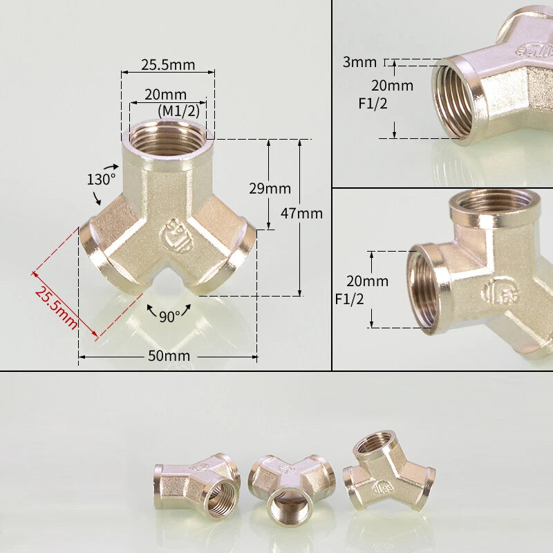 BSP 3-Way Y Fitting — 1/4" 3/8" 1/2" Female Male Thread Hose Splitter Connector