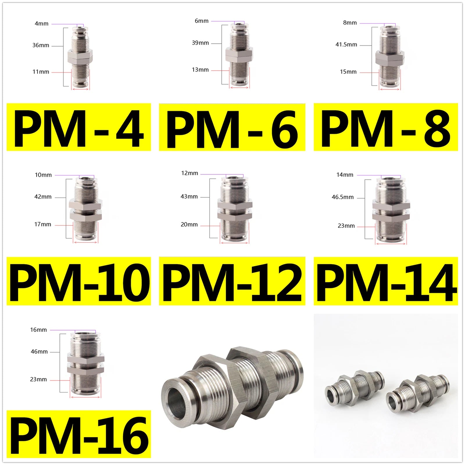 Pneumatic Push-In Fittings — Stainless Steel Hose Connectors (Straight, T, Y, L, Bulkhead & More)