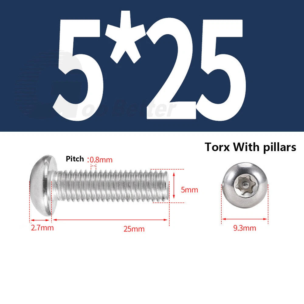 M3–M12 Torx Button Head Screws – A2 Stainless Steel, Star Drive, Fully Threaded (4–110mm Lengths)