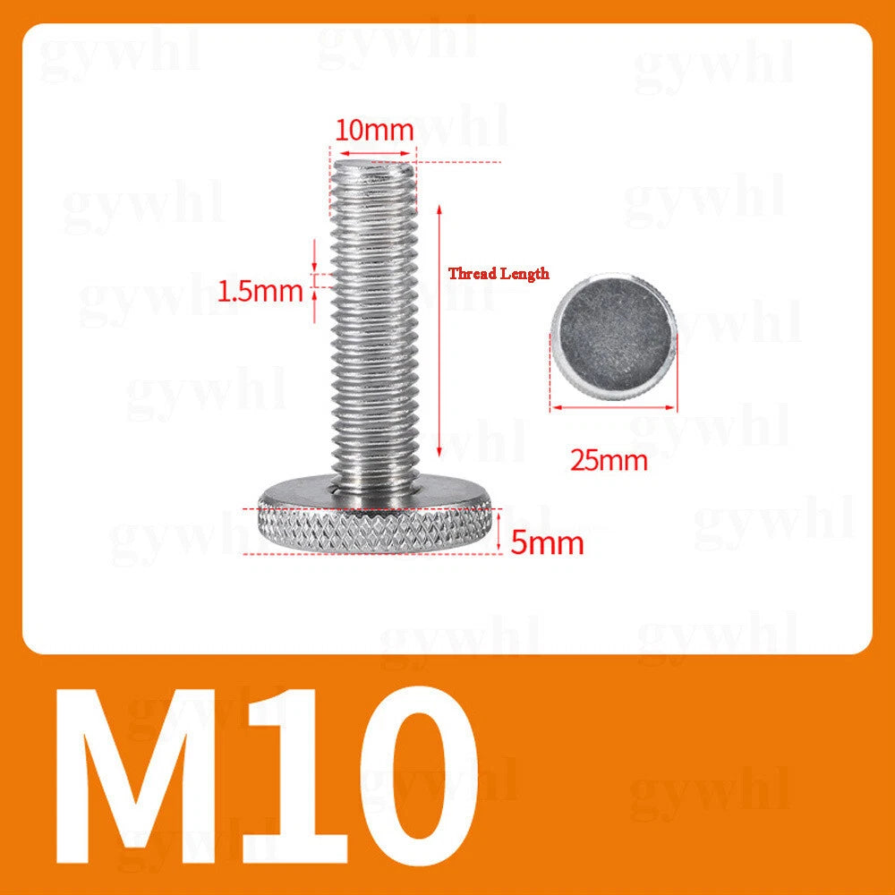 A2 Stainless Steel Knurled Flat Head Thumb Screws — M2 to M10