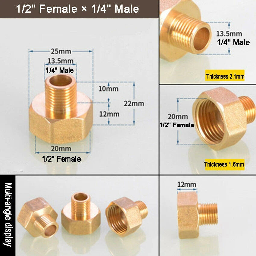 Brass Reducing Coupler — NPT Female to Male Pipe Fitting Adapter (1/8" to 1" Sizes)