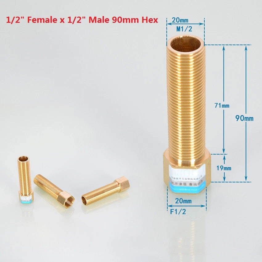 BSP Brass Pipe Adapter — Female to Male Thread, Hex & Octagon Body, Multiple Sizes