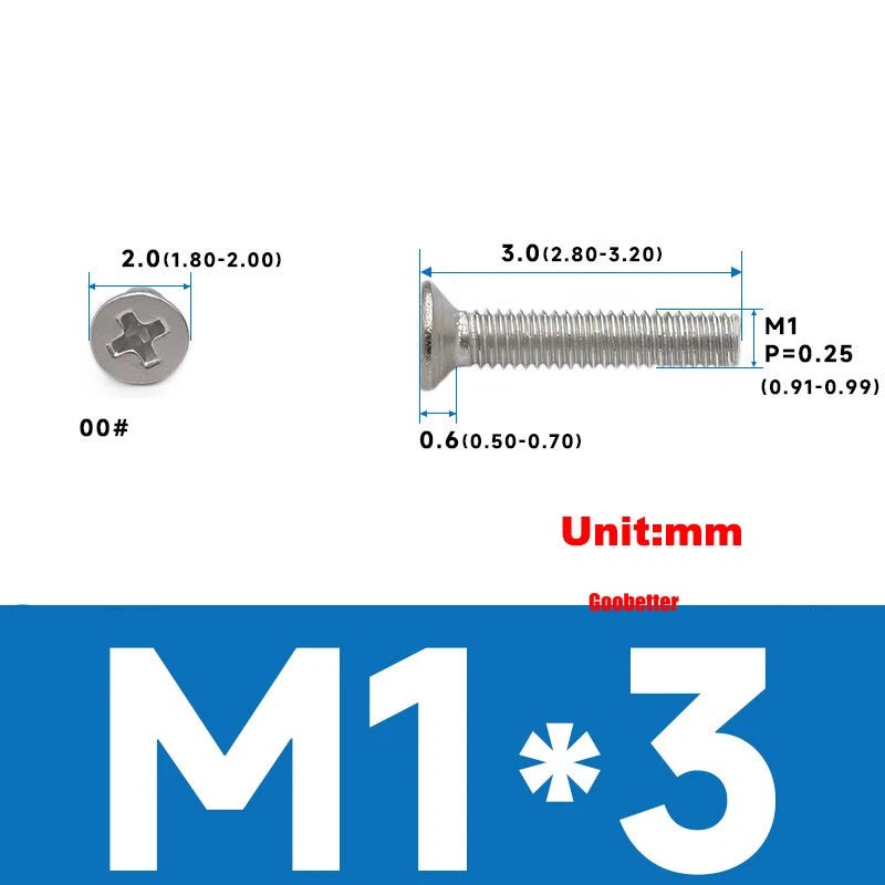 304 Stainless Steel Phillips Flat Head Machine Screws M1–M6 | Countersunk Bolts - HomeDIYer