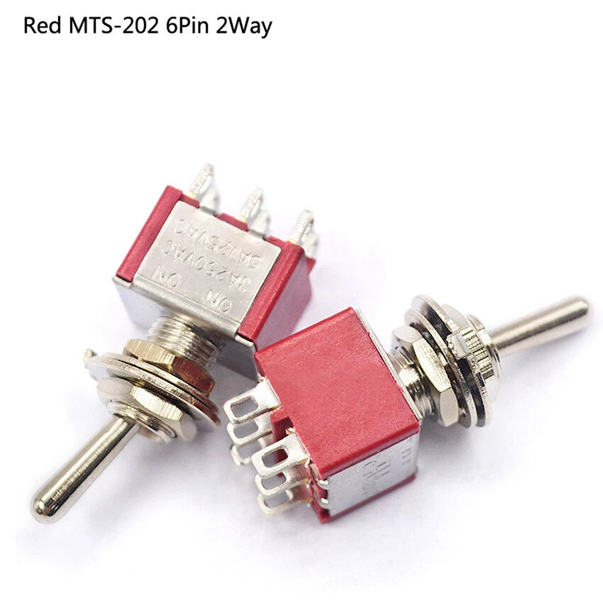 MTS & PS Series Mini Toggle Switch — 3/6/9/12 Pin, 2-Way/3-Way, Red & Blue