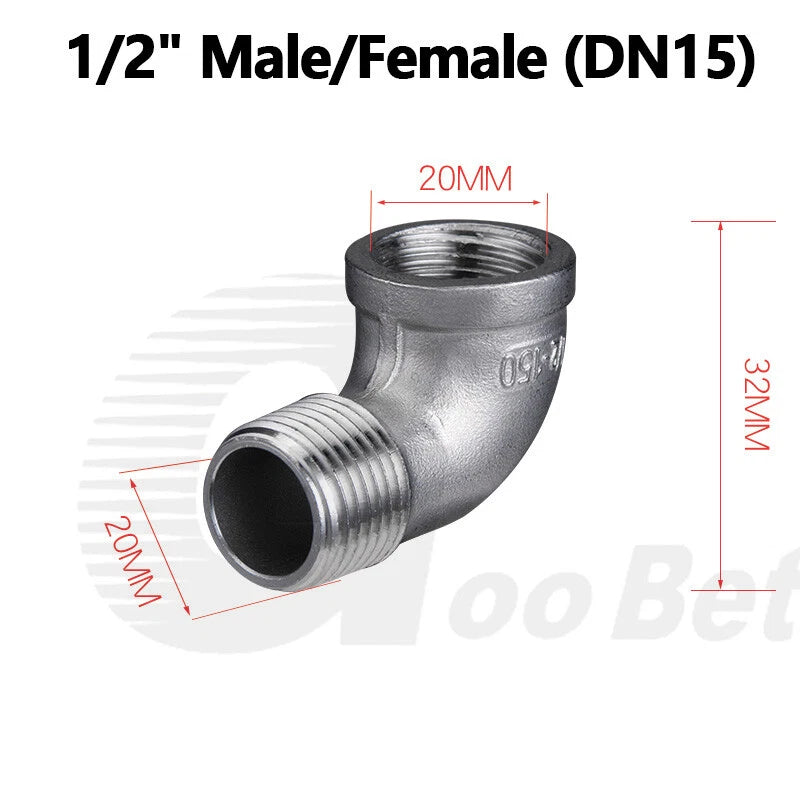 SS 304 90° BSP Elbow Fitting | Male-Female 1/8" to 2" Pipe Connector