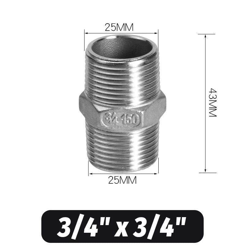 304 Stainless Steel Hex Nipple Pipe Fitting | Male to Male NPT Connector