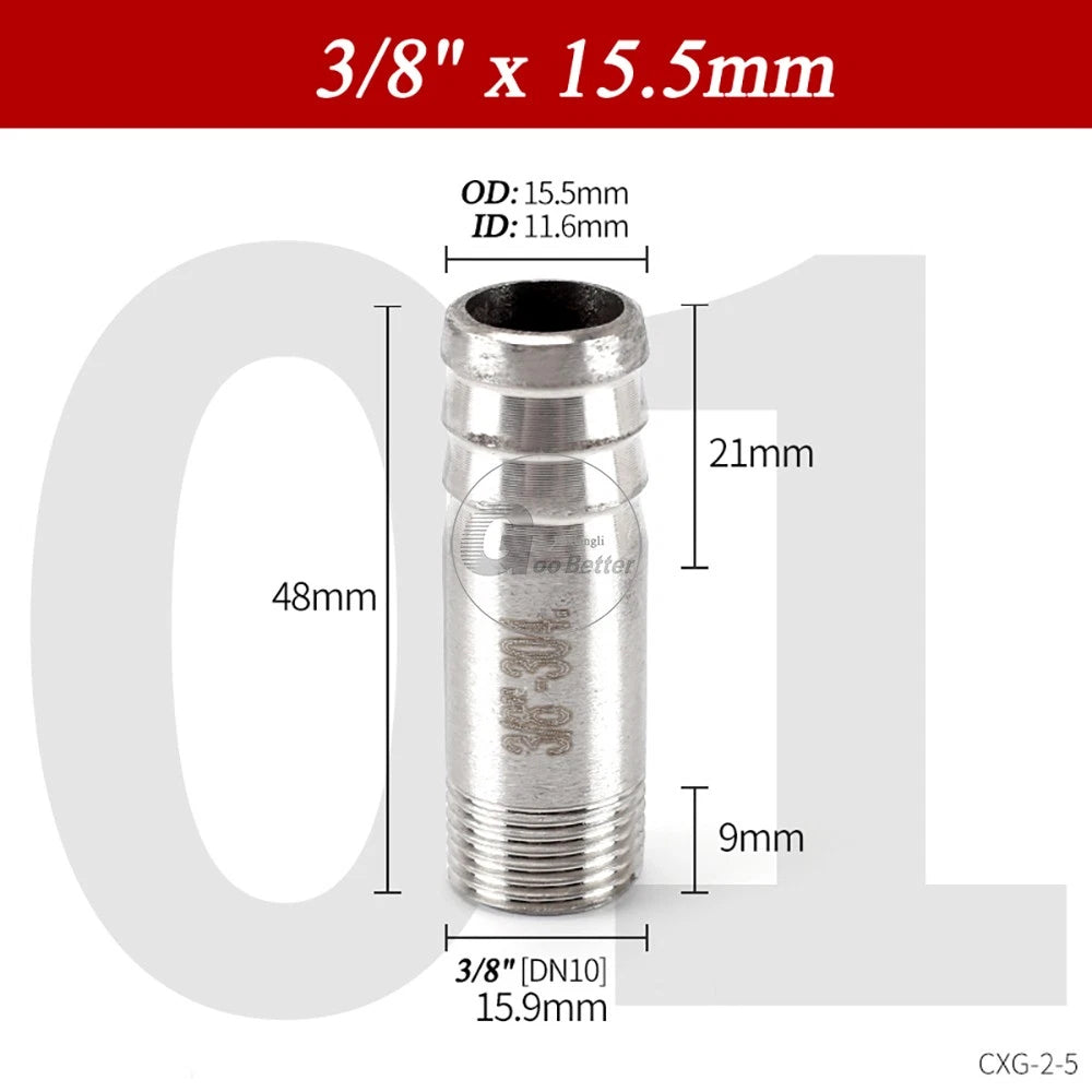 BSP1/8"-4" Male Thread Fitting x Barb Hose Tail End Connector A2 Stainless Steel