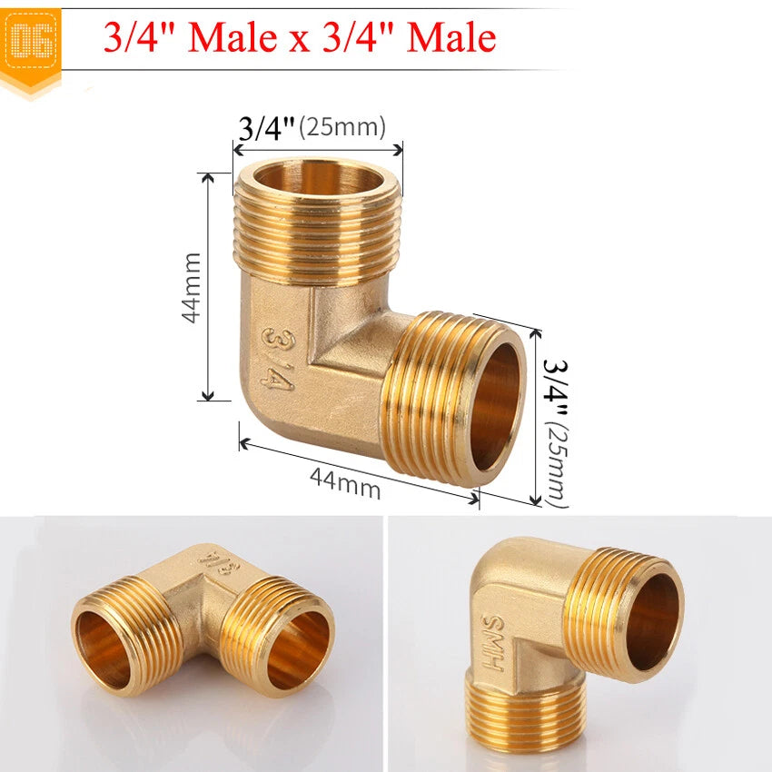 BSP Brass Elbow Fitting — 1/2", 3/4" & 1" Male/Female Thread Pipe Connector Adapter