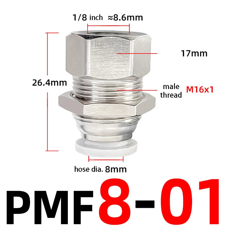 Bulkhead Female Thread Pneumatic Push-In Fittings | 4–12mm Air Hose Tube Connector