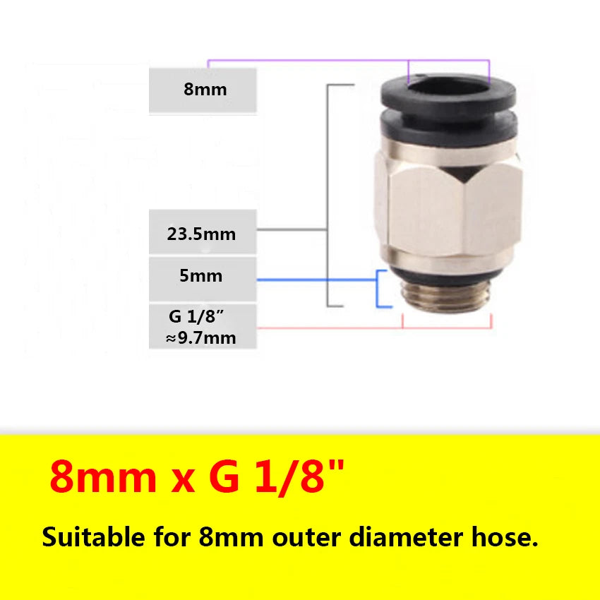 G Male Thread Pneumatic Push-in Straight Fittings — OD 4mm to 12mm Hose
