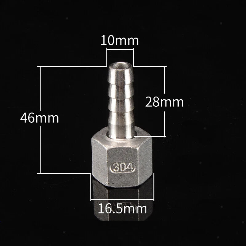 Stainless Steel Female Threaded Hose Barb Fittings — 1/4" to 3/4" NPT