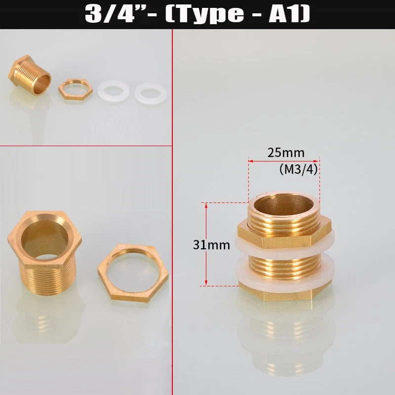 BSP Female Male Thread Water Tank Connector Bulkhead Hose Fitting 1/2" 3/4" ~ 2"