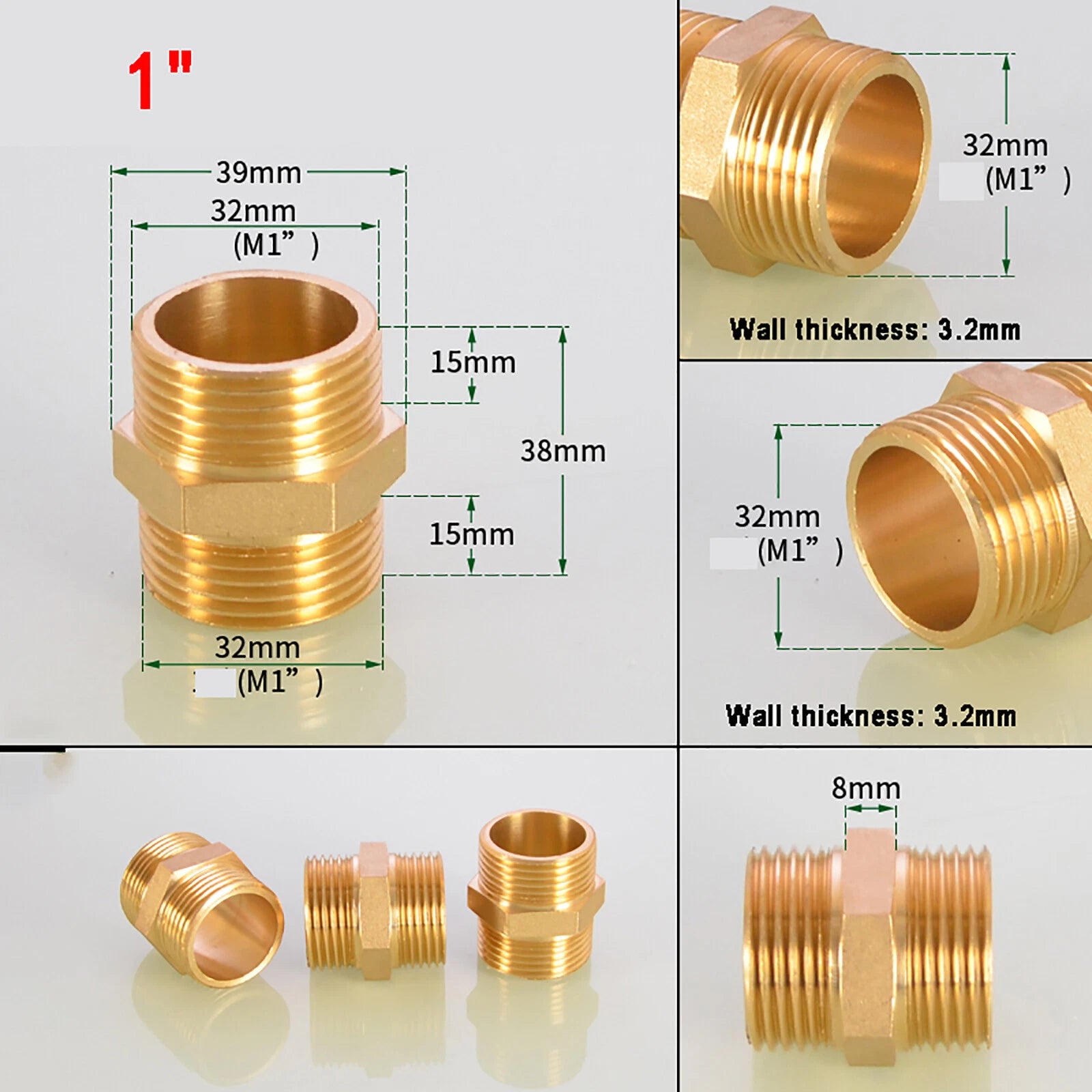 Brass Hex Nipple BSP Male to Male Pipe Fitting — Equal & Reducer