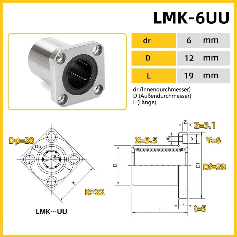 LMK6UU-LMK60UU,6-60mm Linear Square Flange Mount Bearing Linear Bushing Bearings