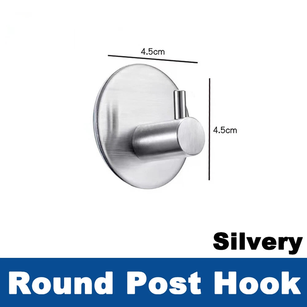 No Drill Self Adhesive Hooks Hanger Stainless Sticky Wall Hook Black/Silver/Gold