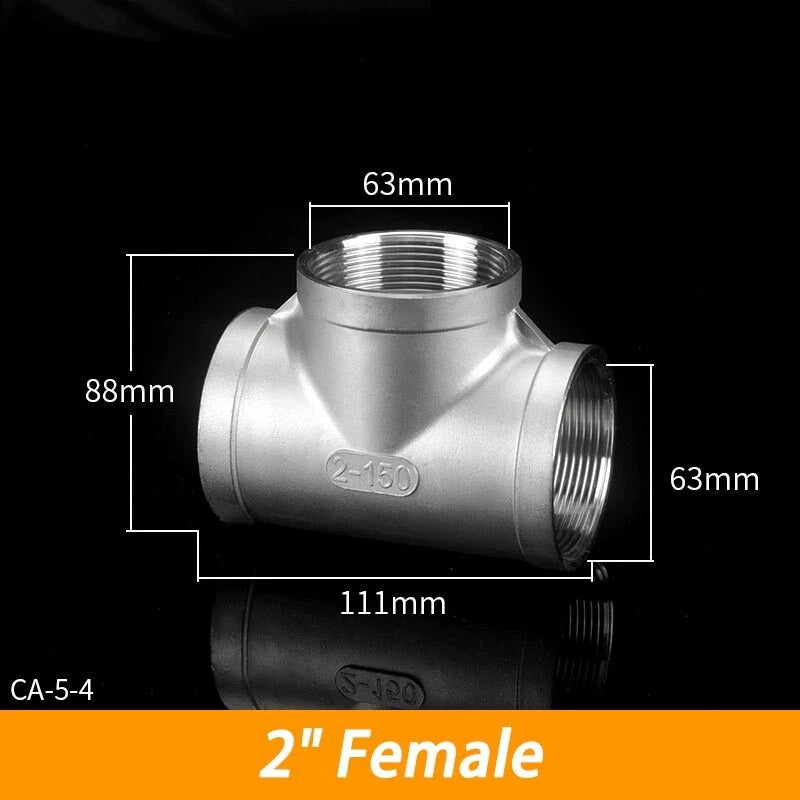 BSP 304 Stainless Steel Tee Fittings — 3-Way Male & Female Pipe Connector (1/8" to 3")