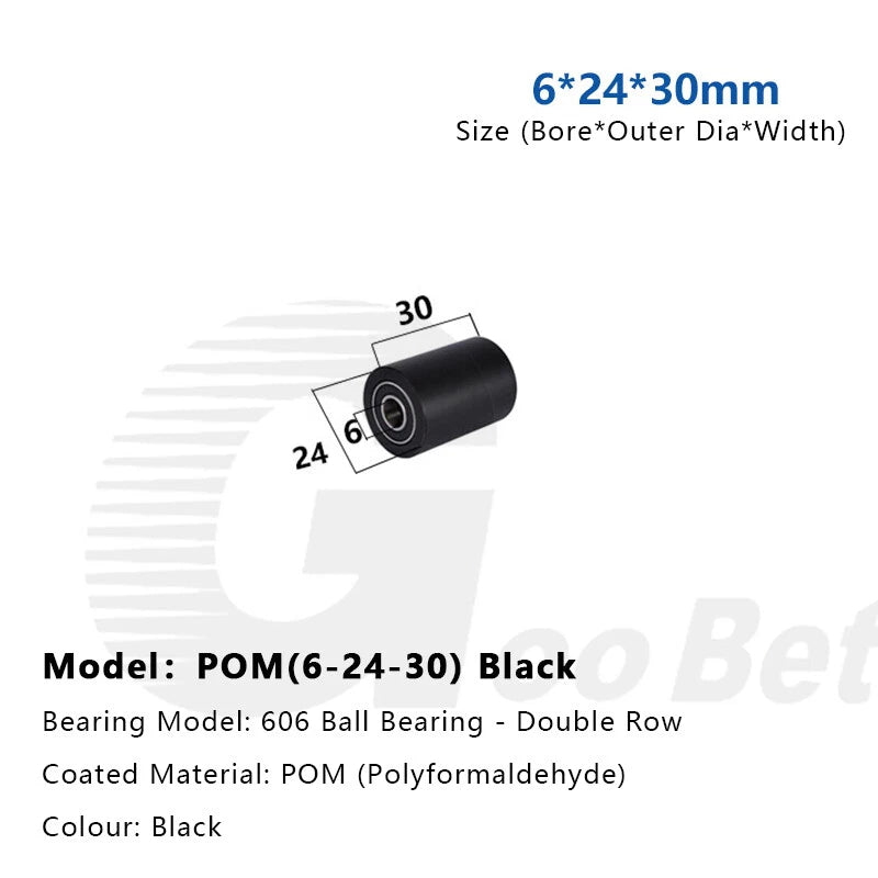 6mm Bore Plastic Roller Wheel Two Ball Bearing Coated PP POM Pulley Guide Wheel