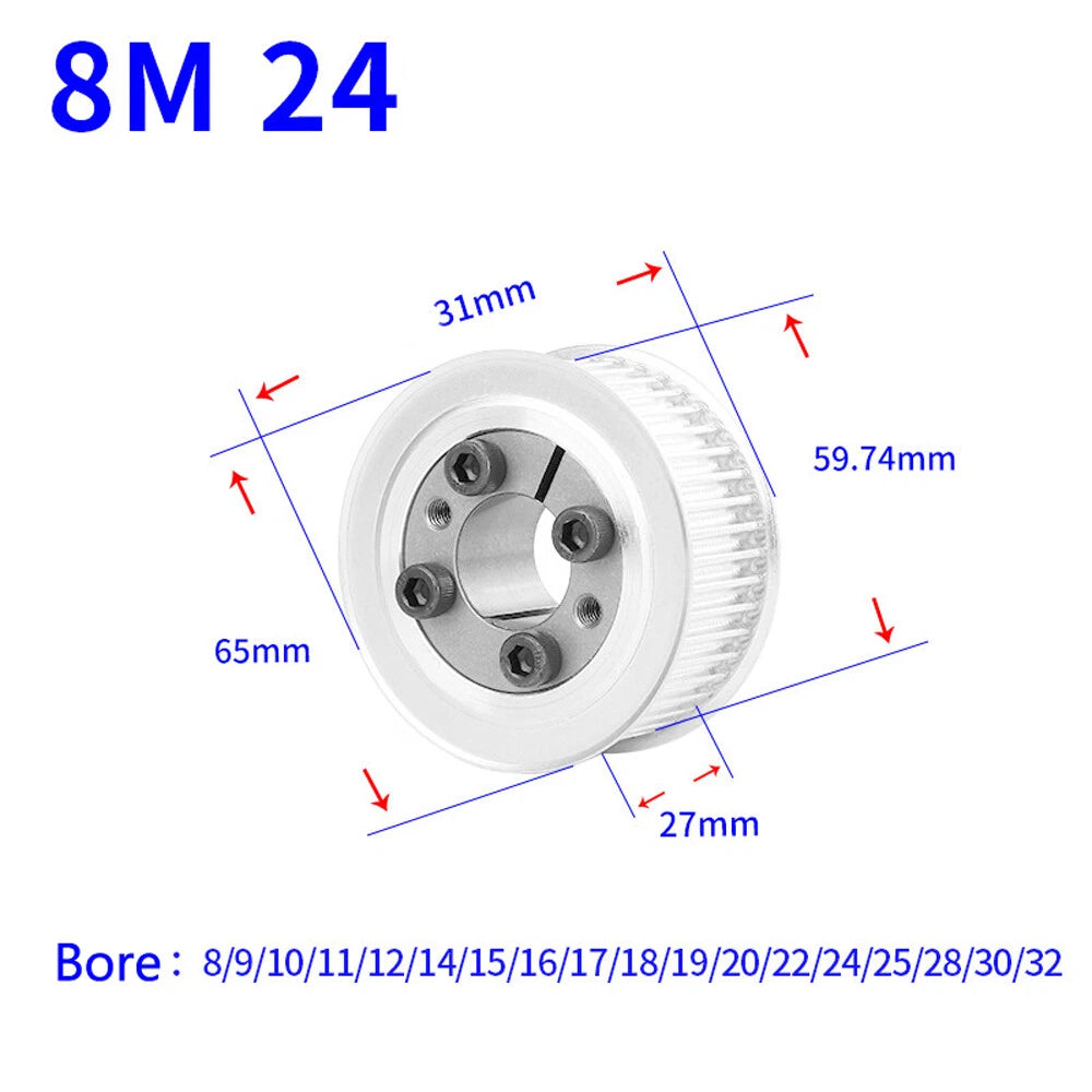HTD-8M 18T-60T Timing Belt Pulley With Expansion/Tension Sleeve Teeth Width 27mm