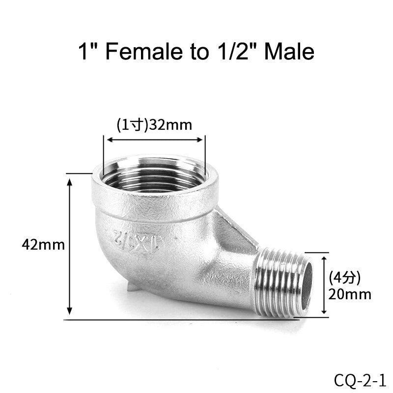 Stainless Steel BSP Reducer 90° Elbow Fittings — 1/8" to 1" Male & Female