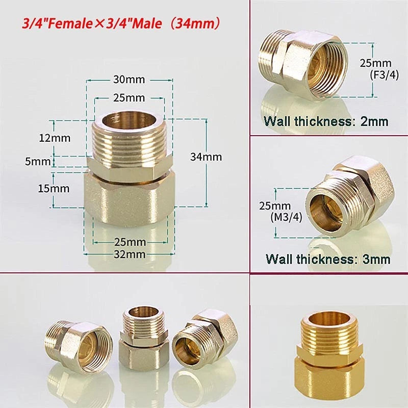 Brass Compression Fittings — Straight Coupling & Elbow Connector, 1/2" 3/4" 1" Female/Male
