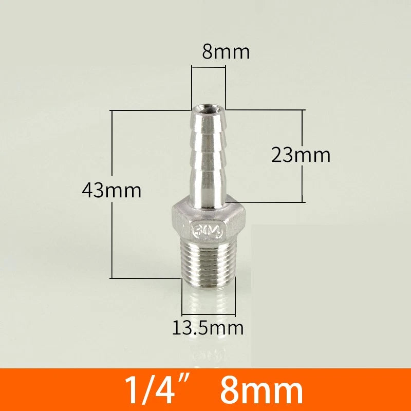 Stainless Steel BSP 1 8"-3 8" Male Thread Fitting x Barb Hose Tail End Connector