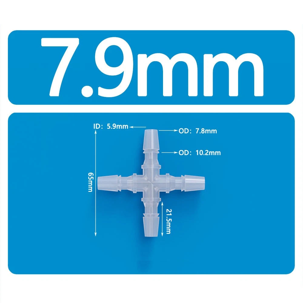 X Piece & Side 4-Way Plastic Hose Pipe Connector — Water Oil Gas Air Joiner