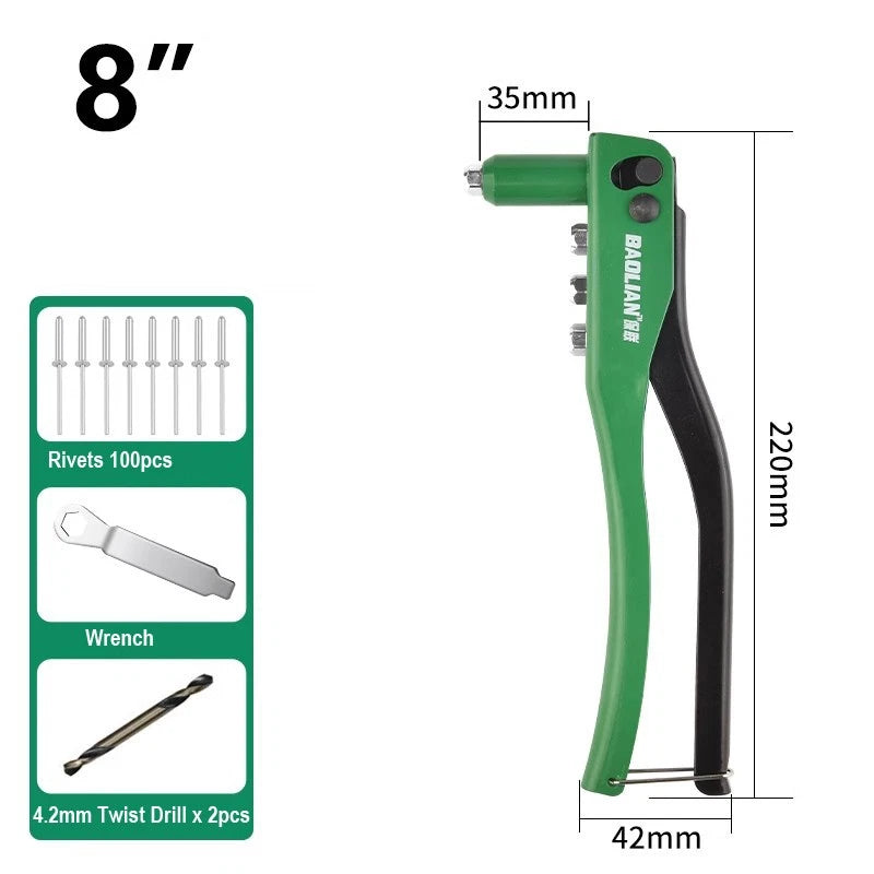 8"-17" Heavy Duty Hand Pop Rivet Gun Tool Kit With Rivets 4 Nozzle Head Wrench