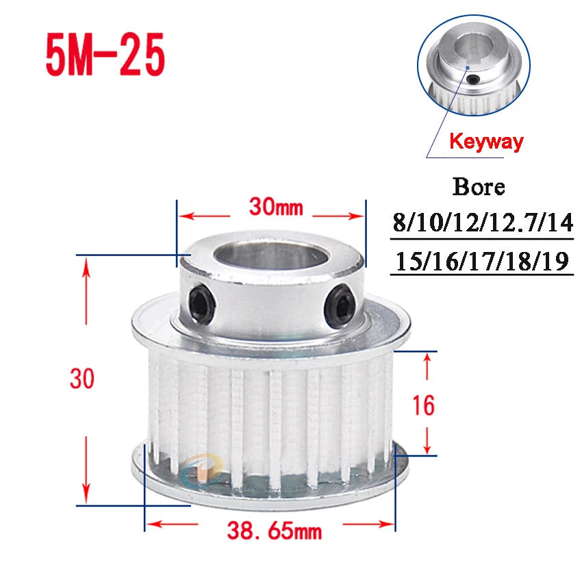HTD-5M 15T-80T Timing Belt Pulley With Step/Keyway, Bore 8-25mm Teeth Width 16mm