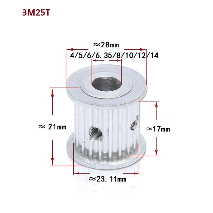 HTD-3M 14-72T Timing Belt Pulley Pitch 3mm AF-type Drive Pulley Teeth Width 16mm