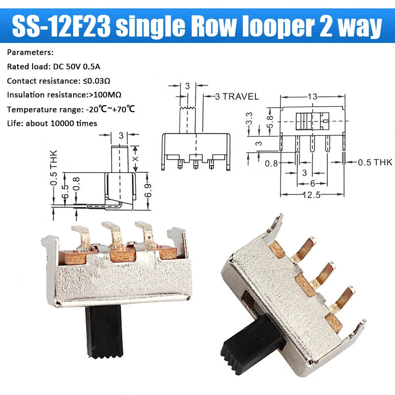 Slide Toggle Switch SS SK MSK MSS Series — 2/3-Way PCB Slide Switch, 3–8 Pin, Single & Double Row