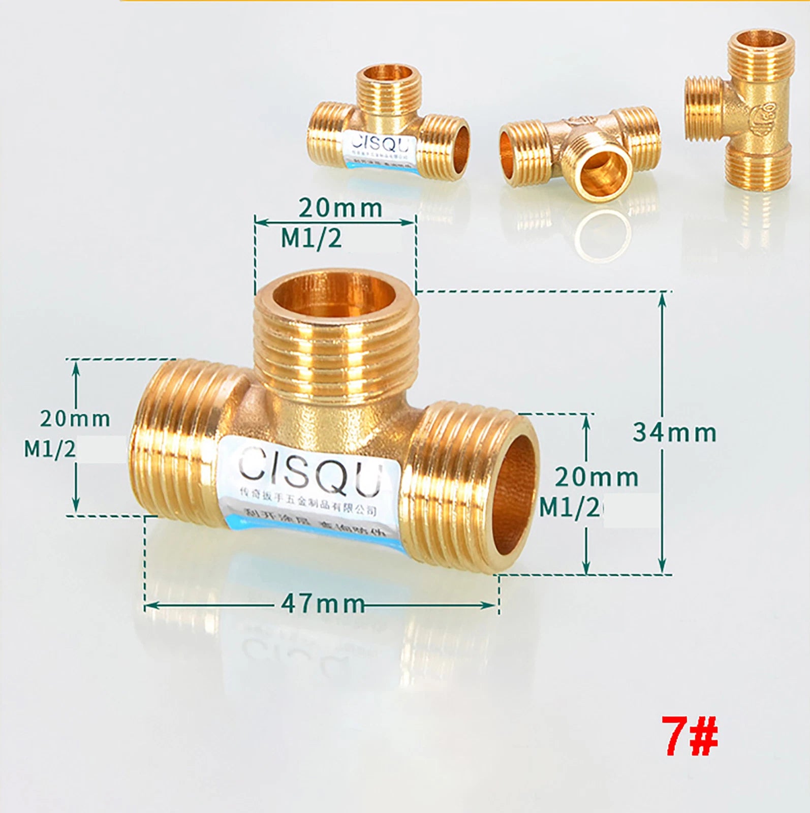 Brass Tee 3-Way BSP Pipe Fitting — Equal & Reducer, 1/2" & 3/4"