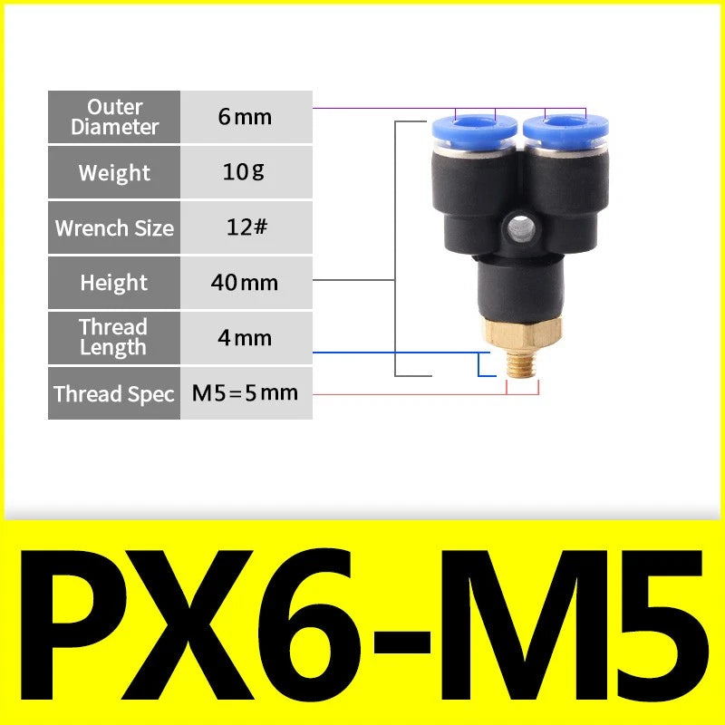 Male Stud Push-In Y Piece Pneumatic Fittings — Thread Hose Tube Connector