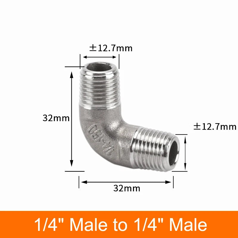 Stainless Steel 90° Elbow BSP Pipe Fittings — Same-Size & Reducing Female/Male Adapters