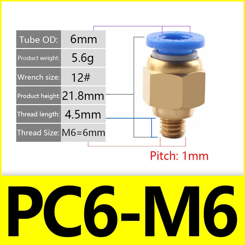 Pneumatic Straight Male Stud Push-to-Connect Fitting | PC4–PC12 × M5–M16