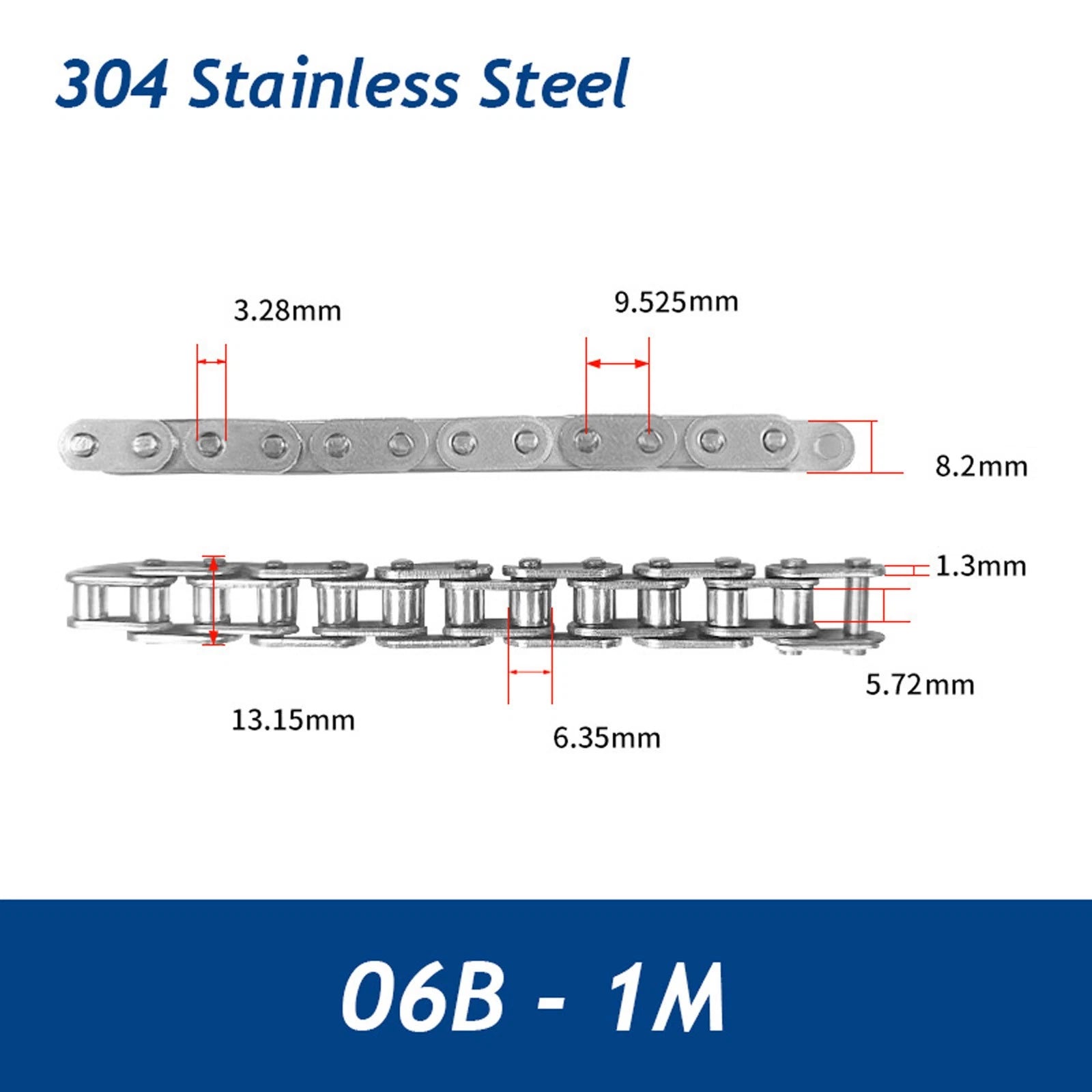 304/201 Stainless Steel Simplex Roller Chain Standard Quality 1M/1.524M All Size