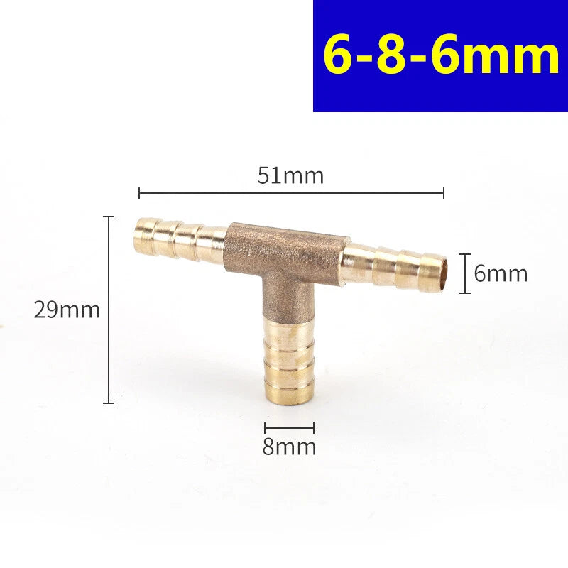 Brass Barbed T-Piece Hose Joiner Reducer Tee Connector — Air, Water & Fuel Fittings