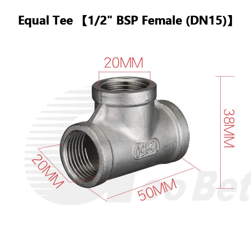 304 Stainless Steel BSP Pipe Fittings — Tee, Cross & Reducing Connectors 1/8"–2"